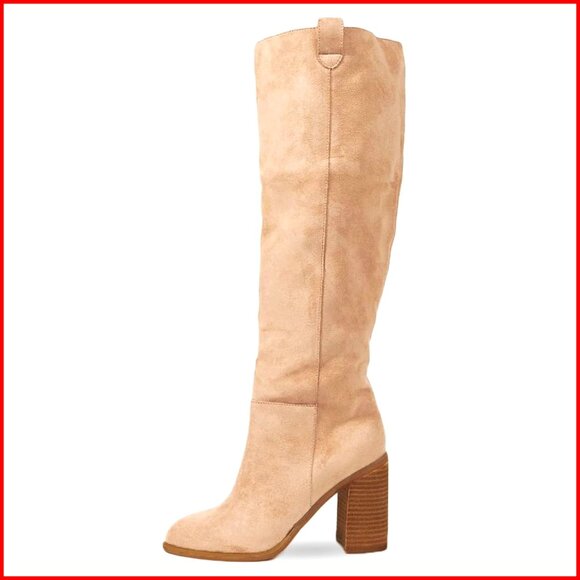 Suede Knee-High Boots with Chunky Heel and Side Zipper for Women